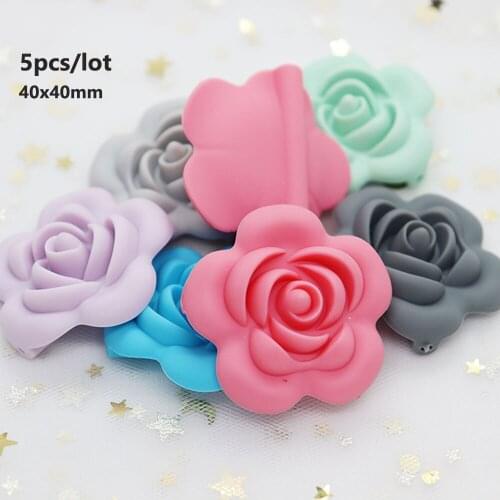 5Pcs Rose Perle Silicone Beads Flower Silicone Dentition DIY Baby Teethers Bead For Jewelry Making Baby Products Teething Toys