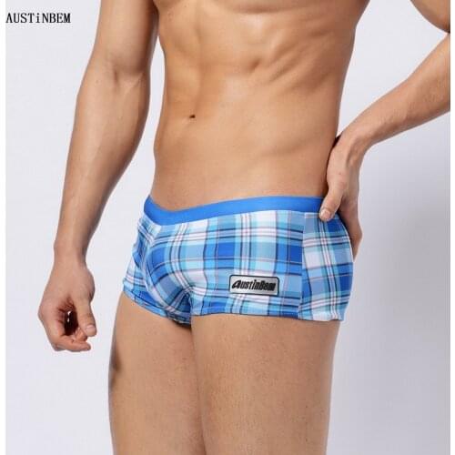 AUSTINBEM men triangle swimmer sexy plaid mens swimming suit trunk boxers men swimsuit sunga low waist beach brief board shorts