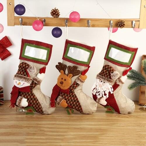 DIY Blessings Large Christmas Stocking Fireplace Decor Socks Kids Gift Bags Candy Holder Christmas Decor for Home