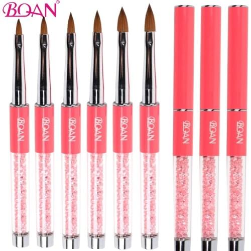 BQAN #2#4#6#8#10#12 Nail Kolinsky Brush Pink Rhinestone Handle Pure Kolinsky Sable Acrylic Nails Oval Brush Acrylic Nail Brush