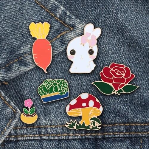 Free Shipping Metal Cute Cartoon Animal Pin Brooch Flower Plant Mushroom Jewelry Enamel Pins Women Bag Clothes Accessories Gift