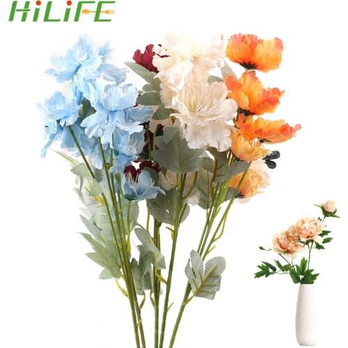 HILIFE 6 heads 60cm Flower Wall Materials Silk Cloth Decor For Home wedding Bunch Silk Fake Flower Artificial Flower Snow Peony