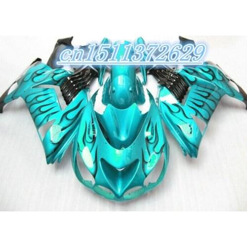 Dor-Hot sale fairings for Kawasaki ninja blue flames black ZX14 2006-2011 fairing kit ZX14R 06-11 D injection