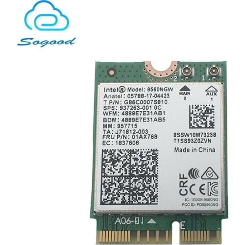 Dual band 2.4G&5G 1.73Gbps Wireless card for Intel AC 9560NGW 802.11a/b/g/n/ac NGFF /M2 wireless network card+bluttooth 5.0
