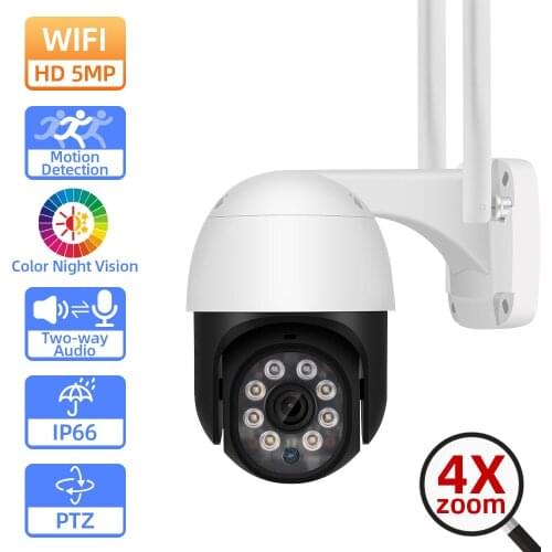 CCTV 1080P PTZ IP Security Camera Wifi Outdoor IP66 Waterproof 4x Zoom 5MP Two Way Audio Video Surveillance Camera Wireless 2MP