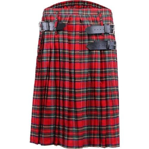 JODIMITTY 2021 Scottish Mens Kilt Traditional Plaid Belt Pleated Bilateral Chain Brown Punk Scottish Tartan Trousers
