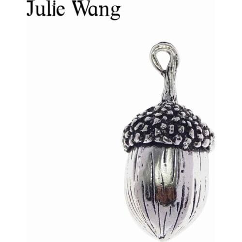 Julie Wang 2PCS Alloy Big Acorn Charms Antique Silver Color Suspension Necklace Pendant Findings DIY Jewelry Making Accessories