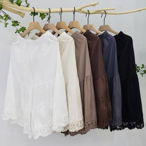 Korea Style Mori Girl Lace Elastic Waist Loose Cotton Thin Cropped trousers Women Casual Wide leg Pants