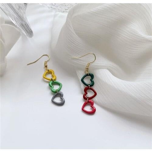 DAVINI Colorful Heart Drop Earrings Metal Cute Rainbow Hook Earring For Women Female Fashion Jewelry Elegant Earring Gifts MG108
