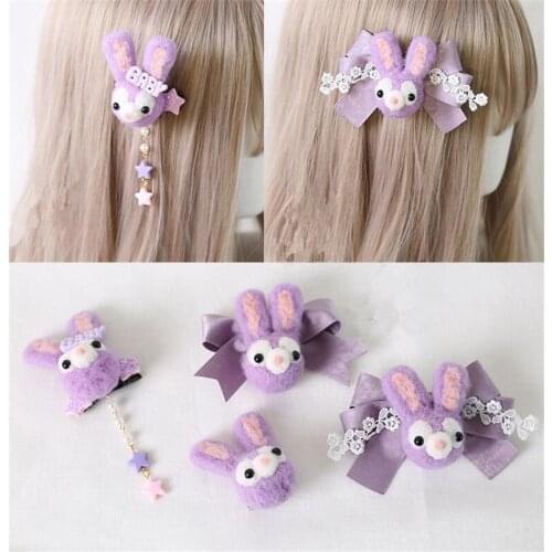 Lolita Cute Soft Wool Felt Purple Rabbit Christmas Brooch Hair Pin for Girls Hair Accessories B1693