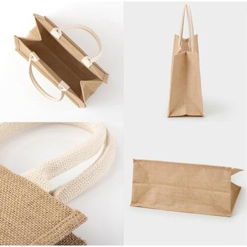 Reusable Jute Tote Shopping Bag Unisex Eco Friendly Large Capacity Burlap Grocery Bag for Shopping Beach Vacation Picnic Handbag