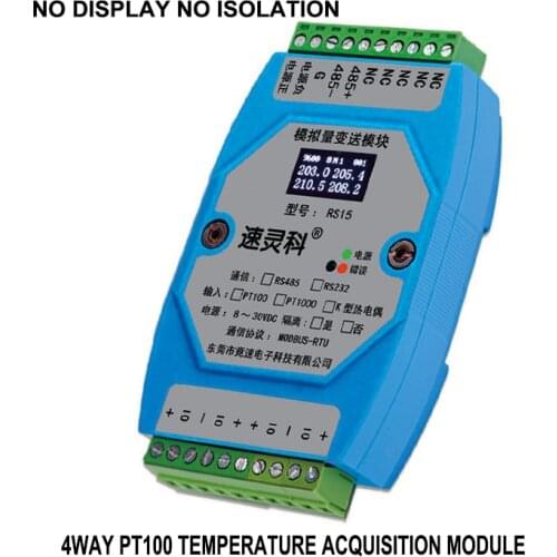 Free shipping 1pc without display 4way PT100 temperature acquisition module Transmitter RS485 MODBUS RTU protocol No Isolation