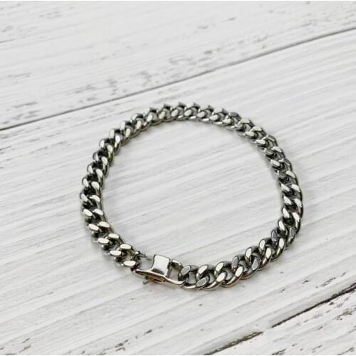Medium Curb Titanium Mens Bracelets 7 MM Wide Chain For Him (20cm)