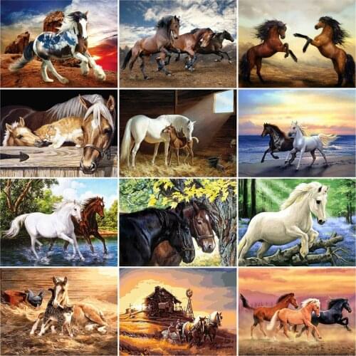 AZQSD Adult Painting By Numbers Horse Unframe DIY Acrylic Paint Home Decoration Pictures By Numbers Animal Handpainted Gift