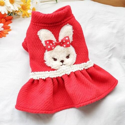 New Winter Pet Dog Cat Clothes Dress Pearl White Rabbit Red Skirt Princess Dress Warm Tutu Clothing For Small Dogs Pet Apparel