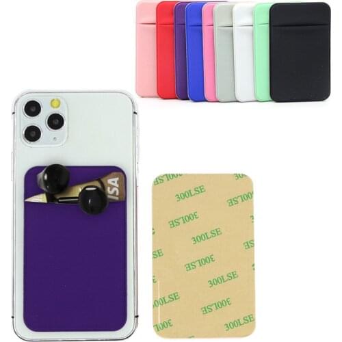 Mobile Phone Credit Card Wallet Holder Pocket Stick-On Adhesive Elastic Tool Silicone Cover For iPhone Samsung Xiaomi Pouch
