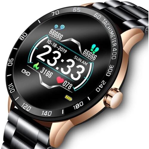 New Mens Smart Watchs Heart Rate Monitoring Smart Reminder Black Gold and Silver Steel Belt Multifunctional Smart Digital Watch