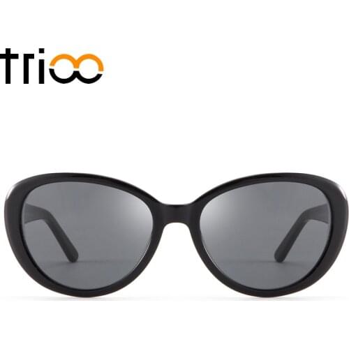 TRIOO Oval Shortsighted Prescription Sun Glasses Women Black UV Block Spring Hinge Eyewear Female Driving Diopter Sunglasses