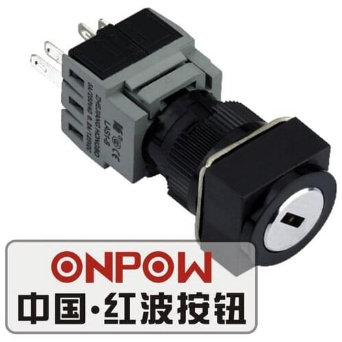 ONPOW 16mm IP40 Two/Three position Lock switch Maintain/Return Square Plastic Key Switch with 2keys (LAS1-BF-Y) CE,ROHS