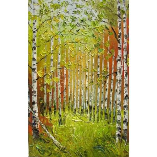 Original Oil Painting, Handmade 100%, Palette Knife Wall Arts, Colorful Landscape Forest Trees Paintings, Arts by Marchella