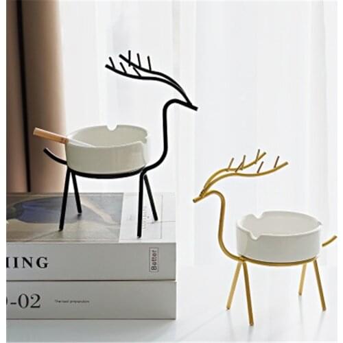Deer Ashtray Animal Desktop Ornaments Office Art Decor Reindeer Tabletop Craft Home Ceramic Tray Holder Created Metal Decoration