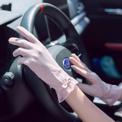 Summer Sexy Lace Cotton Bow Women Sunscreen Touch Screen Gloves Ice Silk Thin Breathable Mesh Anti-UV Skid Driving Cycling