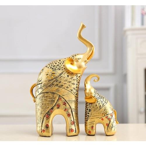 Resin Crafts European Antique Mother and Child Elephant Decorations Home Living Room Wine Cabinet Partition Decoration