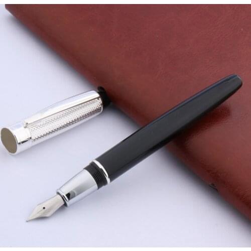 High quality BLACK Metal Stylish write silver stripe Fountain Pen elegante signature pen Business Office school supplies Writing