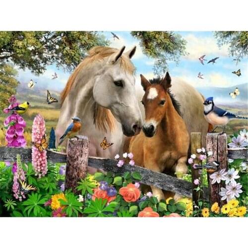 Animal Horse Flower Printed Fabric 11CT Cross-Stitch DIY Embroidery Set DMC Threads Craft Handicraft Needlework Design