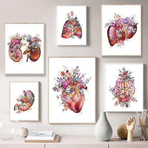Self-adhesive Wall Sticker Anatomy Art Medical Floral Organs Heart Lung Poster Student Education Hospital Picture Decoration