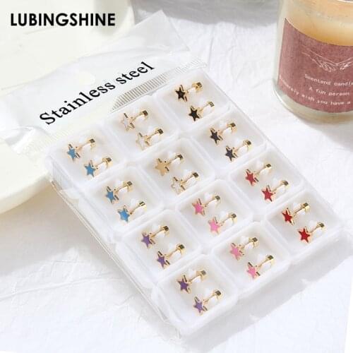 12Pairs/Set Stainless Steel Stud Earring Fashion Crown Star Lips Sweet Earrings Set Screw Helix Piercings Earrings For Women Men