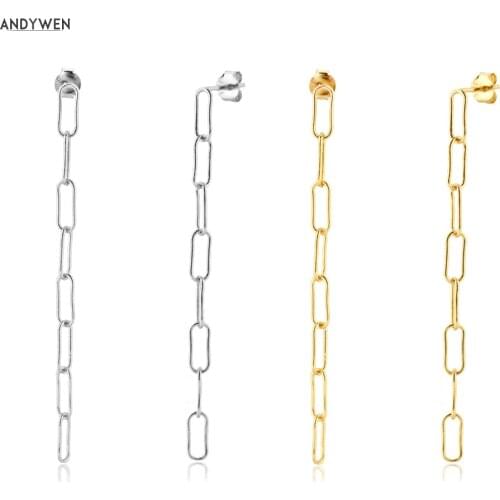 ANDYWEN 925 Sterling Silver 65mm Horoscope Chain Earring Long Pendiente Piercing Women Luxury European Party Rock Punk Jewelry