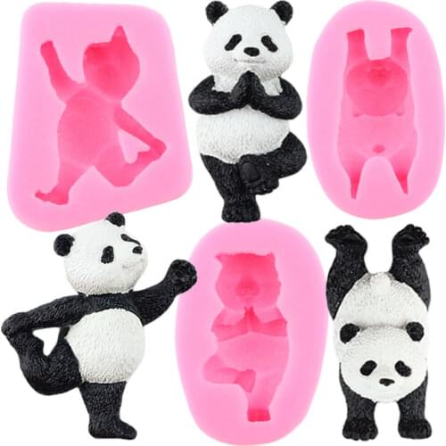 Yoga Panda Silicone Mold Baby Birthday Cupcake Topper Fondant Molds DIY Cake Decorating Tools Clay Cookie Candy Chocolate Mould