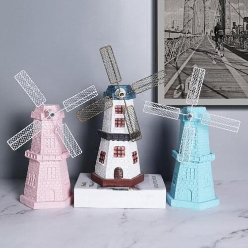 Nordic Dutch Windmill Ornament Retro Furnishings Resin Desktop Statue Piggy Bank Living Room Window Decoration Копилка