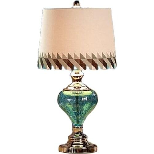 Mediterranean Sky Blue Crystal Glass Fabric PVC Led E27 Table Lamp for Wedding Decor Bedroom Living Room AC 80-265V 1202