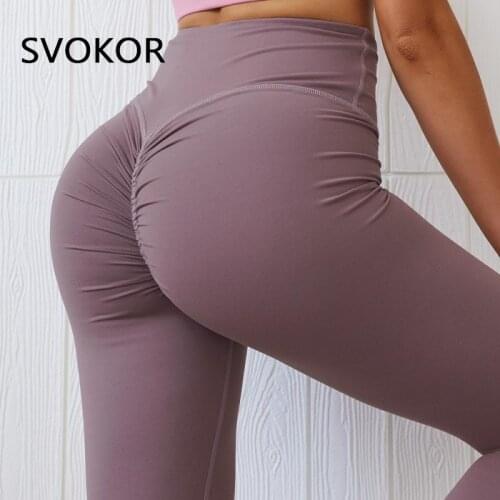 SVOKOR Sport Butt Leggings Women Fitness Seamless Pleated High Waist Legging Push Up Sexy Femme Running Elastic Pants Slim Tight