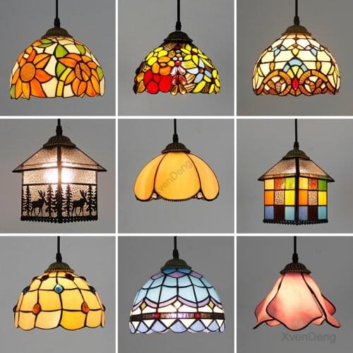 Tiffany Stained Glass Pendant Lights Vintage Mediterranean Baroque Retro LED Hanging Lamp Dining Room Bar Kitchen Light Fixtures