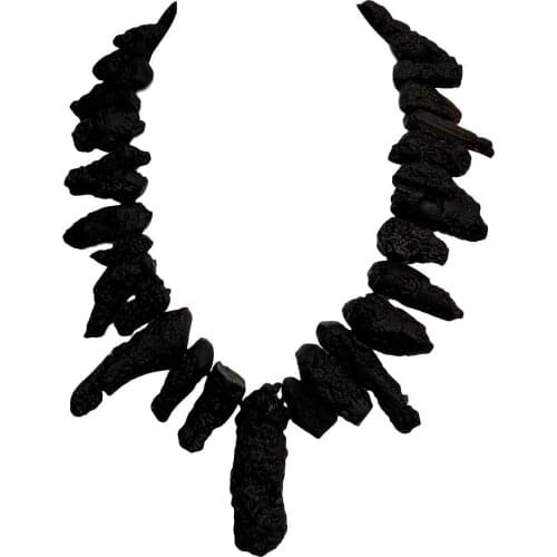 Y·YING Natural Real Black Volcanic Rock Rough Statement Necklace 20"