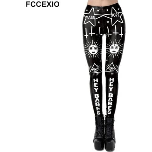 FCCEXIO New Women Diablo Gothic Style Skinny Leggings Streetwear High Waist Jeggings Trousers Fashion Workout Fitness Leggings