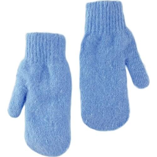 Women Winter Double Layer Windproof Full Finger Gloves Solid Color Cold Weather Thicken Plush Lining Fluffy Knitted Mittens Hand