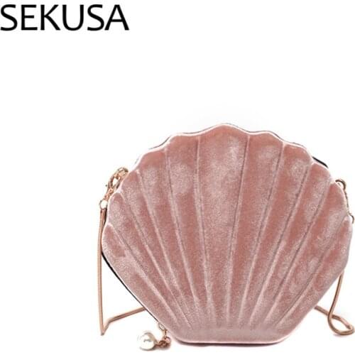 Shell brand design pink women day clutch velvet fashion party wedding lady handbags with chain shoulder evening bags