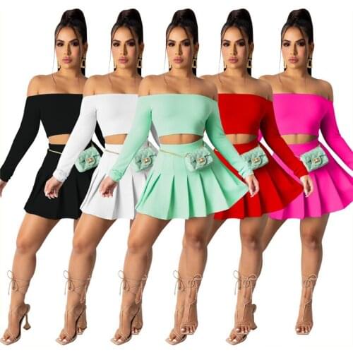 Skirts Sets Two Piece Set Women 2021 Wholesale Dropshipping Crop Top Pleated Skirt Birthday Outfits Sweet Casual Matching Set