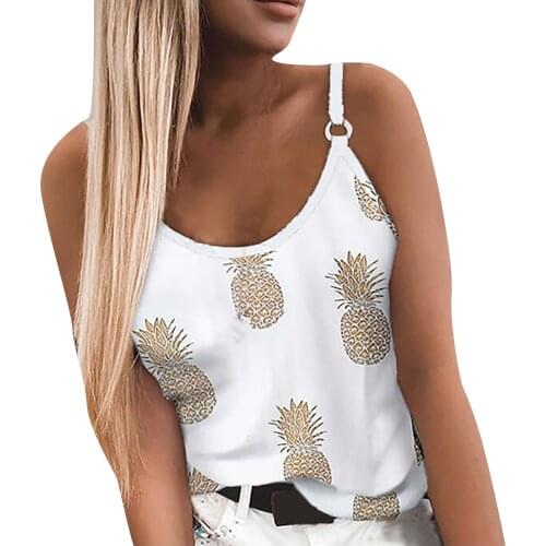 White Top Women Plus-Size 5XL Fashion Sleeveless U-Neck Printing Adjustable Shoulder Strap Summer Camis T-shirt Tops