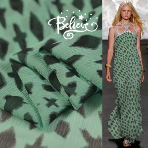 1 Meter Green Magician Louis Birds Abstract Printing Silk Smooth Georgette Fabric Wide New