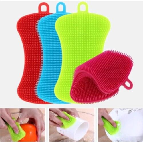 1pcs Kitchen Cleaning Brush Washing Cleaning Brushes Pot Pan Sponge Scrubber Fruit Vegetable Dish Silicone Dishwashing Brush