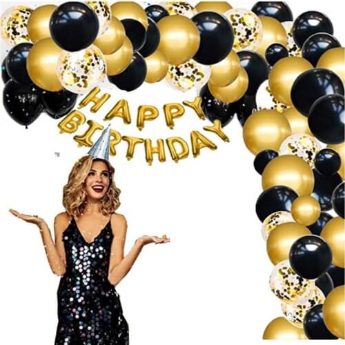 Black Gold Confetti Balloon Arch Garland Kit, 120 Pcs Round Party Balloon for Halloween Decoration Birthday Wedding Shower Gradu