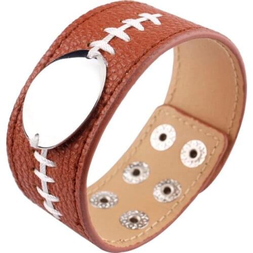 ZWPON 2020 Baseball Leather Bracelets Monogram Oval Blank Leather Bracelets Bangles for Women Jewelry