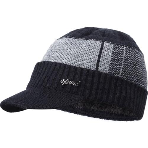 2020 New Hat Men Autumn Winter Knitted Plus Velvet Warm Cotton Wool Hat Windproof Fashion 4 Colors