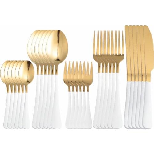 30Pcs Stainless Steel Gold Cutlery Wedding Tableware Set Dinnerware Dinner Flatware Set Forks Knives Tea Spoons Set Silverware