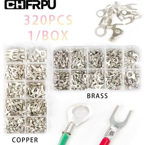 320 pcs/1 box SNB/RNB non-insulated ring fork U-shaped brass copper terminal sorting kit wire connector crimping spade terminal
